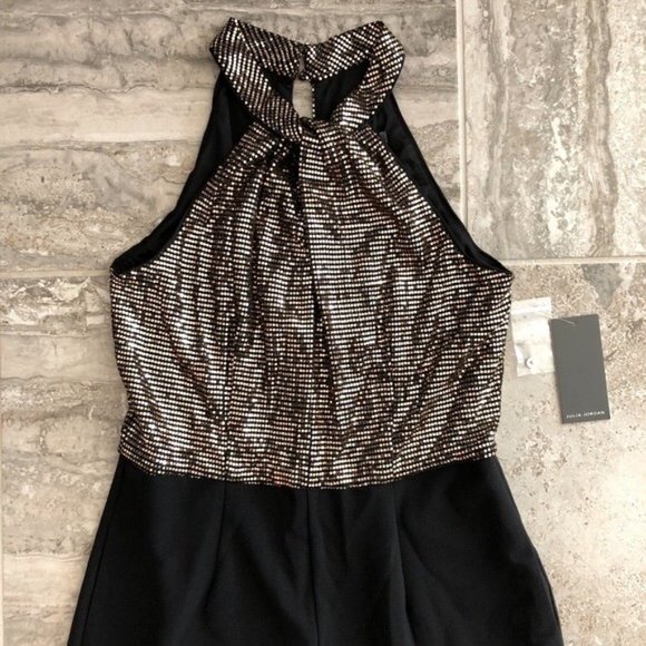 Julia Jordan Twist Halter Neck Jumpsuit Gold Metallic Wide Leg Size 8 NWT - Picture 6 of 17